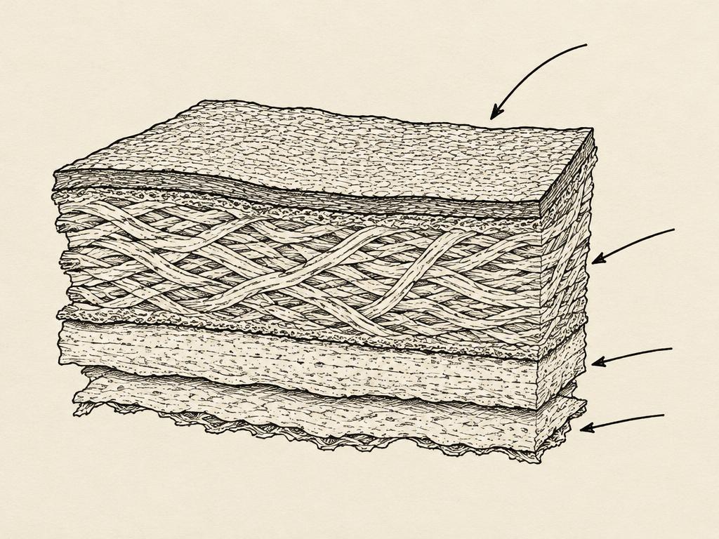Hand-drawn cross-section of a leather hide showing its layers
